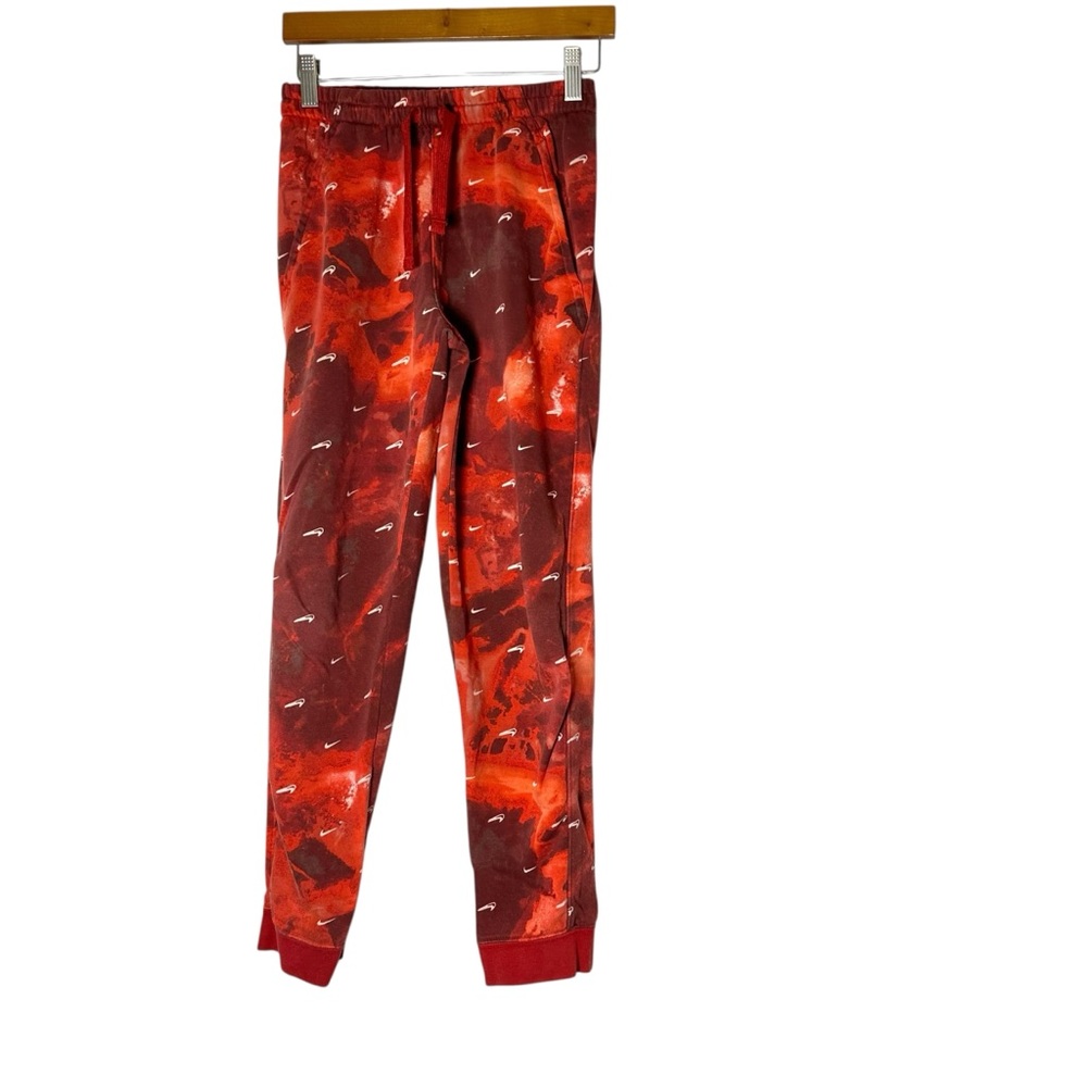 Nike Boys Red Marble/Smoke Print Jogger Sweatpants - Allover Mini Swoosh. Large